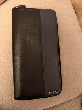 Prada Black Saffiano Zip Around Wallet/ travel organizer